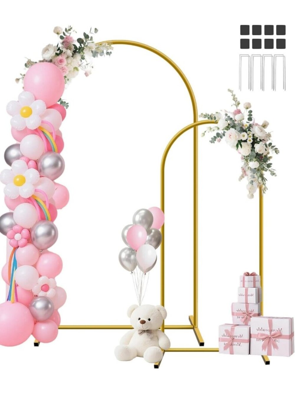 Gold Metal Arch Backdrop Stand Set - 7.2ft & 6ft, Perfect for Weddings & Events